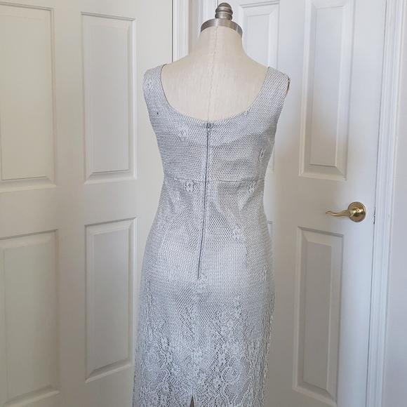 VINTAGE 90's Silver Crochet Lace Gown Dress SIZE 4 - Picture 4 of 17